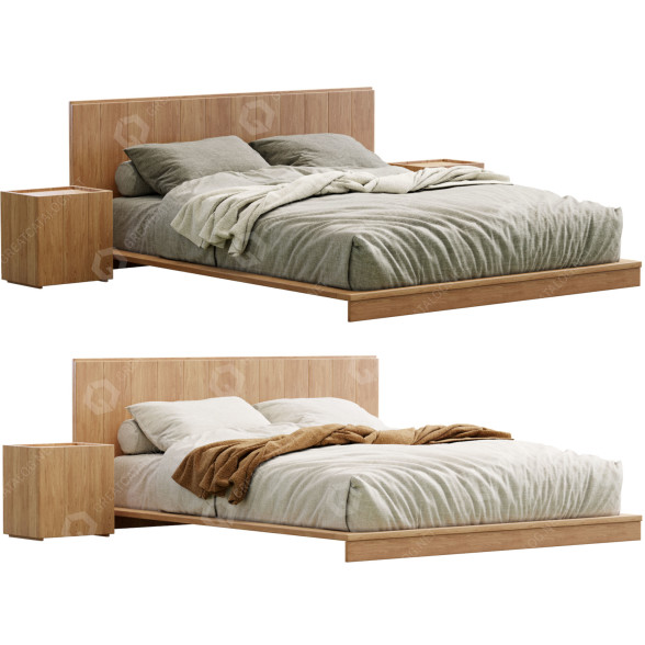 Lit et tables de chevet Modern Paneled Wood modèle 3D