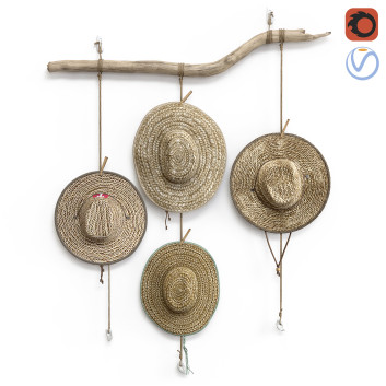 Colgador y sombreros  Wall Boho Decoration Modelo 3D
