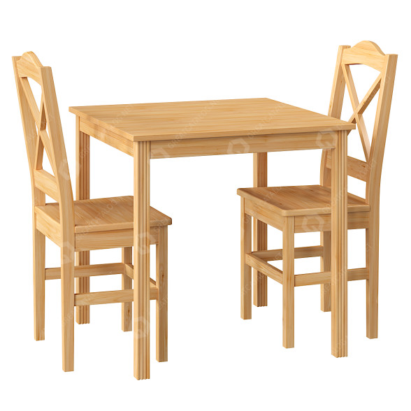 Стол и стулья Solid Pine Natural Wood 3D модель