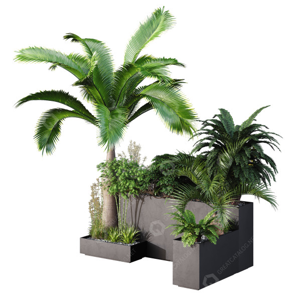 Pflanzen und Dekoration HQ Set Baum und Busch Gartenbox im Freien Band 09 3D-Modell