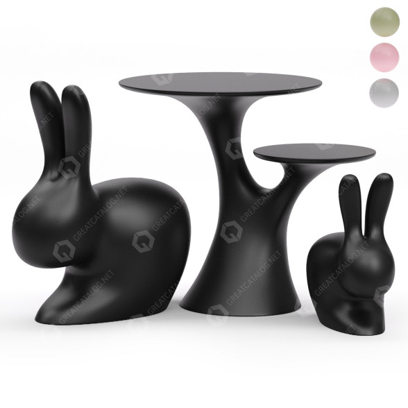 Tisch und Stühle für Kinder Qeeboo Milano Rabbit Tree and Rabbit 3D-Modell
