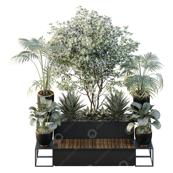 Plantas y banco HQ Conjunto de entorno urbano Verde 02 Modelo 3D