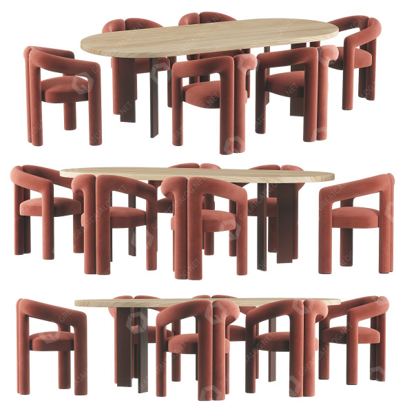 Table and Chairs Cassina Dudet 3D model
