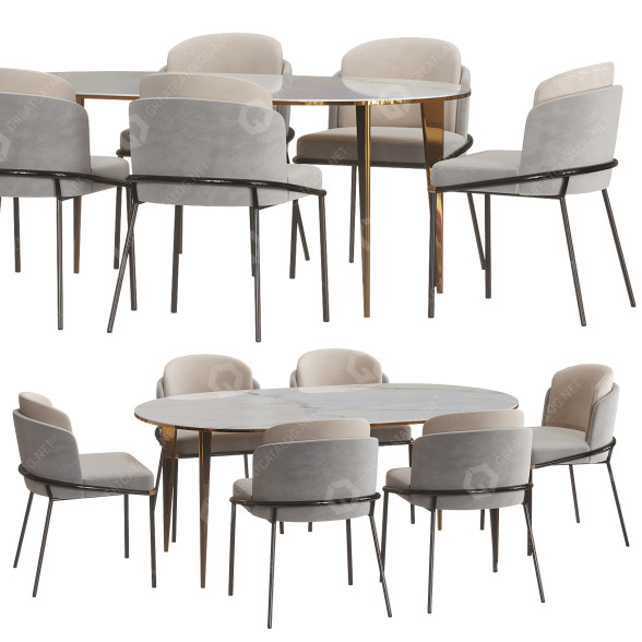 Стіл та стільці Minotti Fil Noir Dining 3D модель