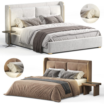 Cama y mesitas de noche Homary White Wingback