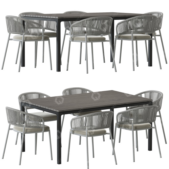 Table and Chairs Solpuri Mate Outdoor Dining and Soft Teak Dining 3D model