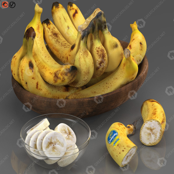 Фрукты Миска с бананами 3D модель
