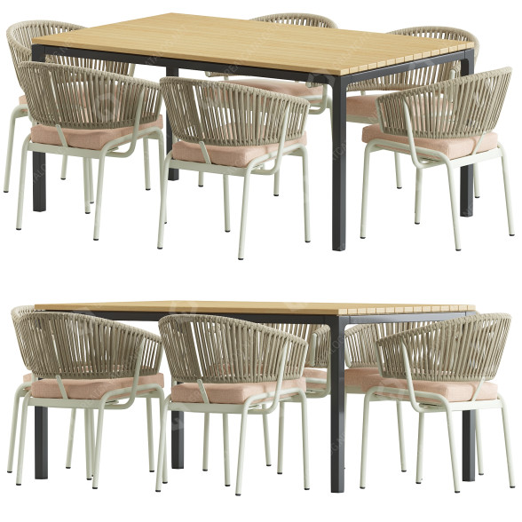 Стіл та стільці Kave Home Ivy and Soft Teak 3D модель