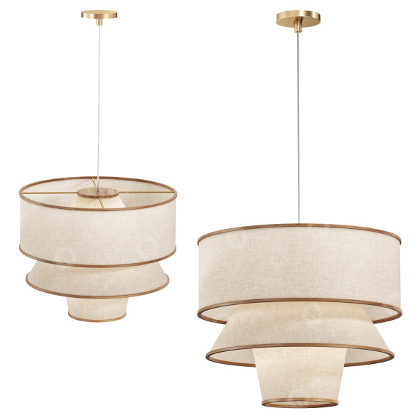 Lampe suspendue CB2 Bruna Walnut Wood and Linen modèle 3D