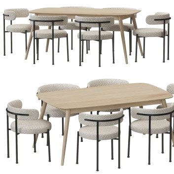 Стіл та стільці CB2 Inesse Boucle Ivory Dining