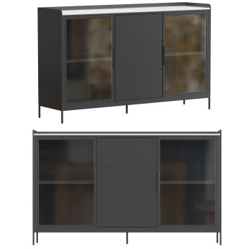 Anrichte Homary Black Doors&Drawers Stone Top Modern