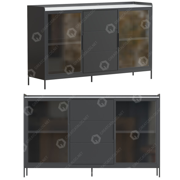 Kredens Homary Black Doors&Drawers Stone Top Modern model 3D