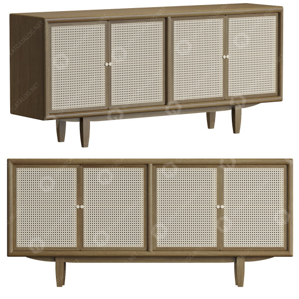 Aparador Homary Nordic Walnut Rattan Modelo 3D