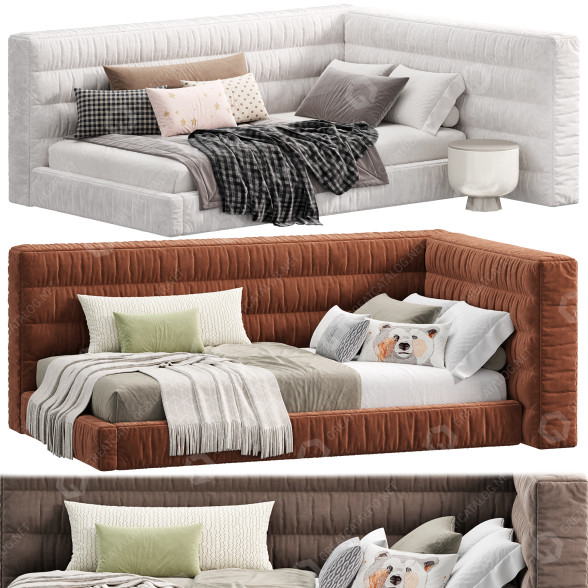 Ліжка та тумбочка Pottery Barn Hudson Upholstered Corner 3D модель