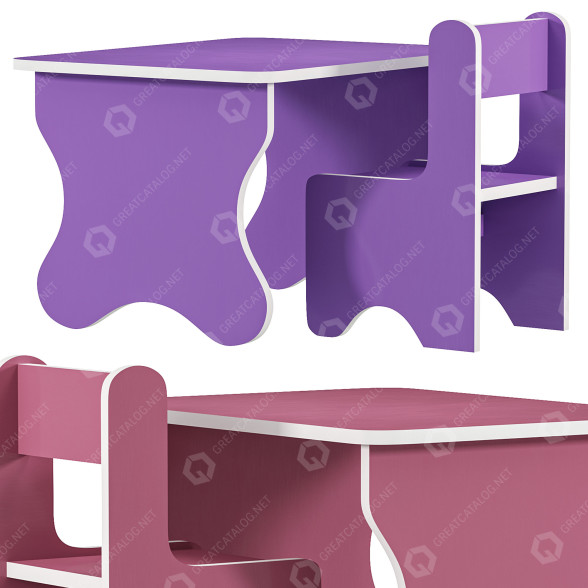 Дитячі столик та стілець Princess Set of Childrens Furniture by Msima 3D модель