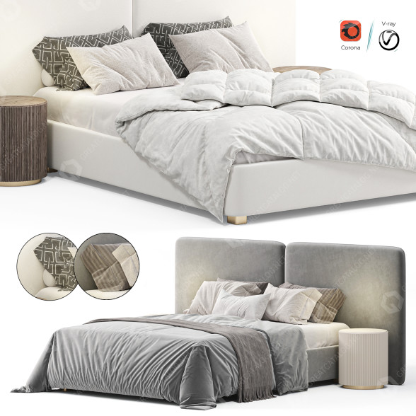 Bett und Nachttischchen Level 06 White 3D-Modell