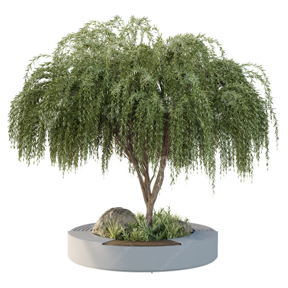 Plantes et bancs HQ Ensemble environnement urbain Vert 06 modèle 3D