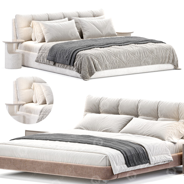 Camas y Mesitas de Noche Beige Upholstered Panel Modern Modelo 3D