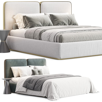Cama y mesitas de noche  Adriana Hoyos Gem Upholstered King Queen Modelo 3D