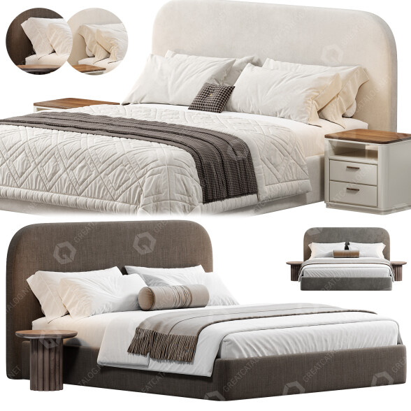 Bett und Nachttischchen Wittmann Metis Soft 3D-Modell
