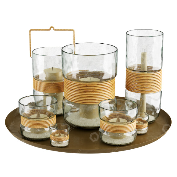 Velas Pottery Barn Palm Woven Rattan Glass Hurricane Modelo 3D