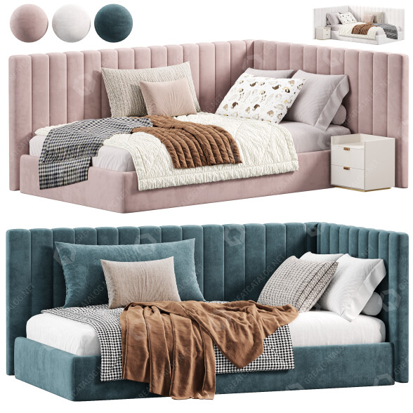 Beds and Bedside Table Pottery Barn Avalon 3D model