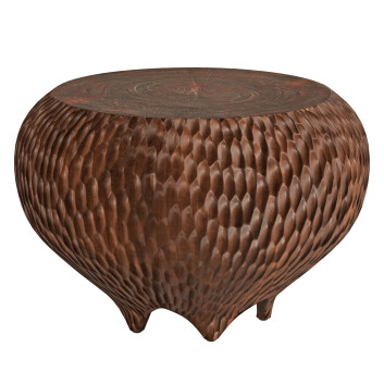 Stool  Burnt Chiseled Wood Round by MIX 3D model