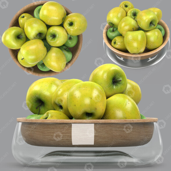 Obst Bowl of Green Apples 3D-Modell