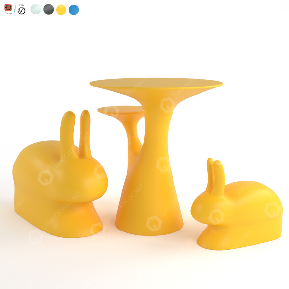Дитячі столик та стільці Qeeboo Milano Rabbit Tree 3D модель