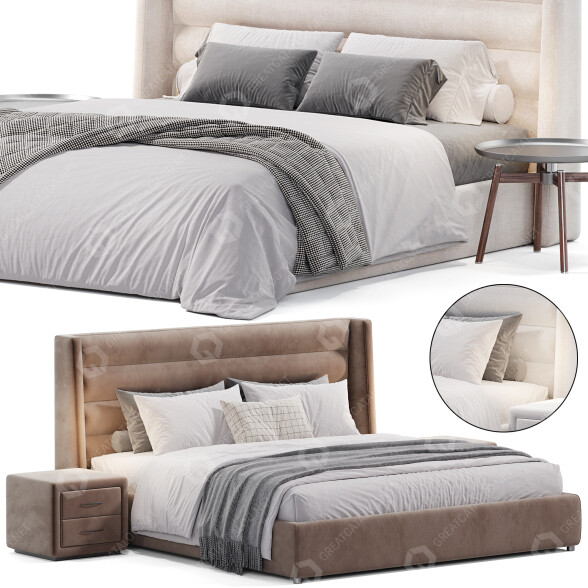 Cama y mesitas de noche High Fashion Home Emmit Modelo 3D