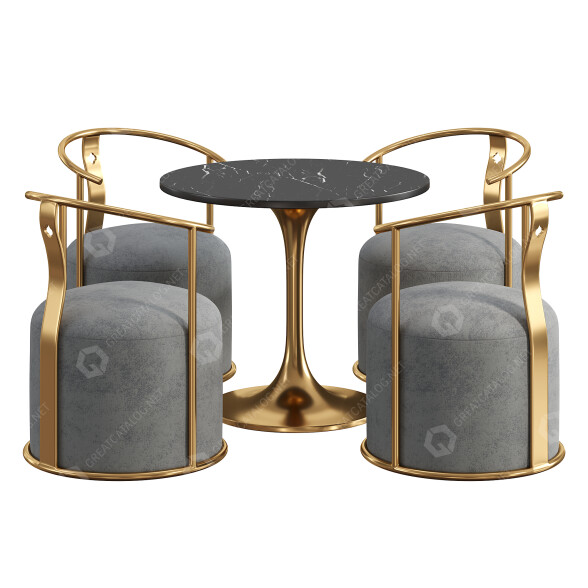 Mesa y sillas Homary Gray Upholstered Modern Round Gold Modelo 3D