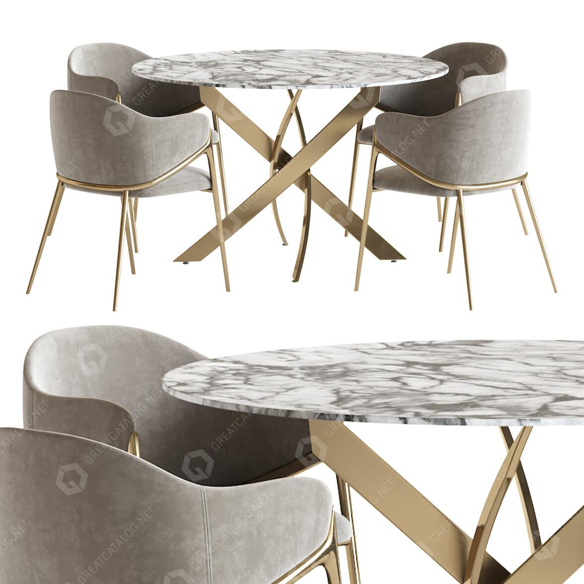 3D model Table and Chairs Litfad Metal Solid Back Arm and Alice