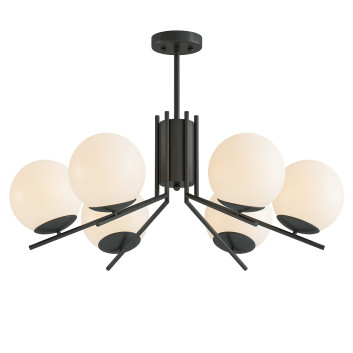 Lámpara de araña Milky Glass Global Semi Flush Modernism 6 Bulbs Black Ceiling Modelo 3D
