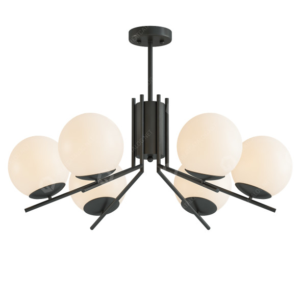 Lámpara de araña Milky Glass Global Semi Flush Modernism 6 Bulbs Black Ceiling Modelo 3D