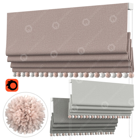 Римські штори Blush with Pompoms 3D модель
