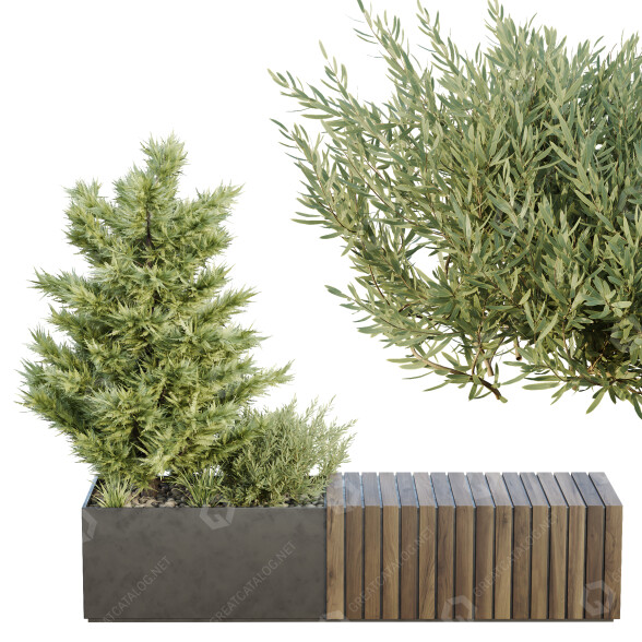 Plants and Bench HQ Urban Environment Set 15 3D model
