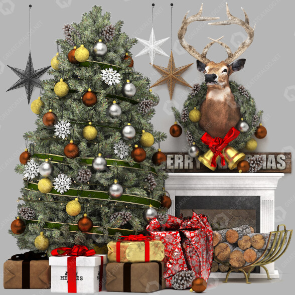 Dekoracje Christmas Tree with Fireplace model 3D