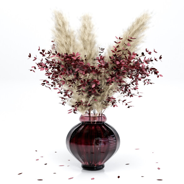 Bukiet Dry Pampas and Red Leafs 03 model 3D