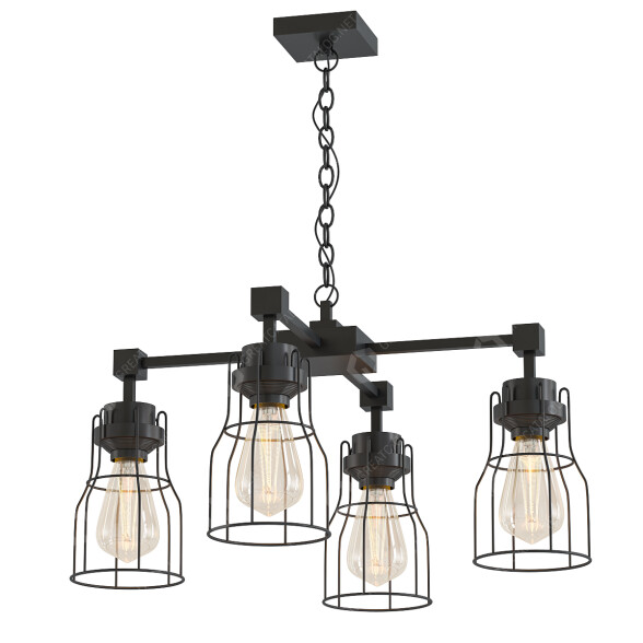 Люстра Modern Industrial 4-Light Black Cage 3D модель