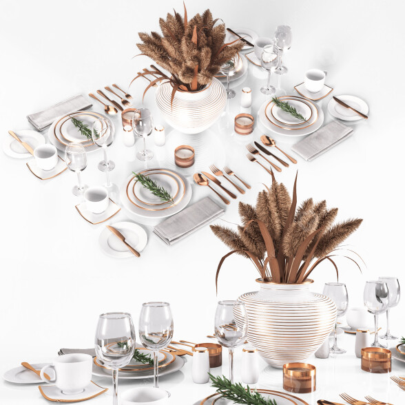 Servierter Tisch Setting in White Colors 3D-Modell