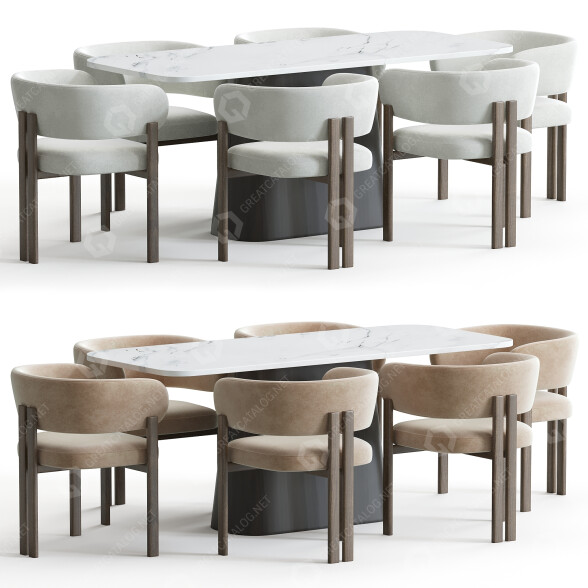 Стол и стулья Nature Design Calacatta and Bay Wood 3D модель
