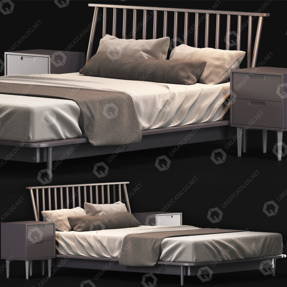 Cama y mesitas de noche Modern Modelo 3D