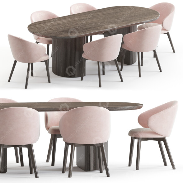 Table and Chairs Gubi Moon and Sedia Tania Rounded 3D model