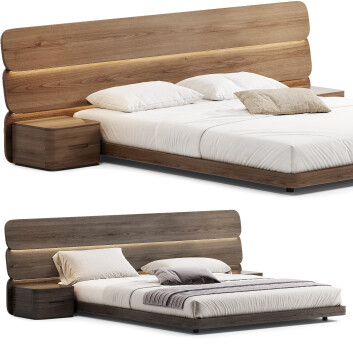 Bed and Bedside Tables  Double 02 3D model