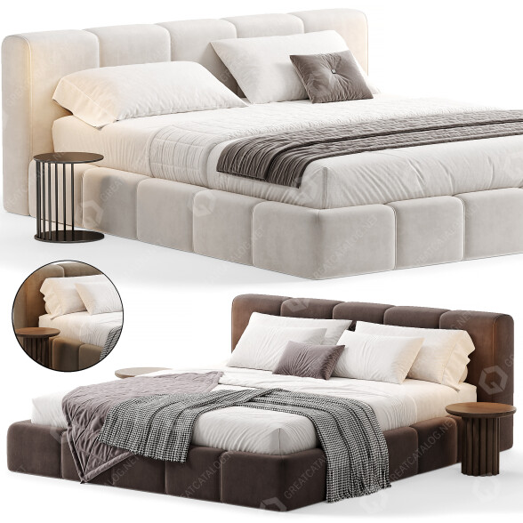 Cama y mesitas de noche High Fashion Home Olena King Modelo 3D