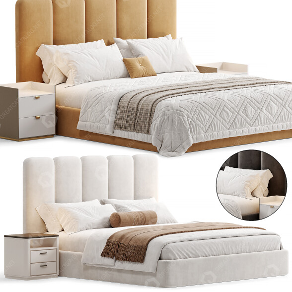 Cama y mesitas de noche High Fashion Home Palani Modelo 3D