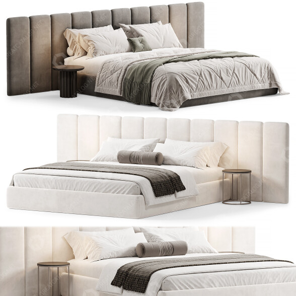 Cama y mesitas de noche High Fashion Home Palani Boucle Modelo 3D