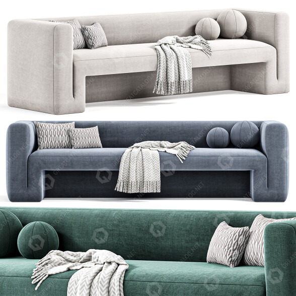 Sofa CB2 Matra Deep Teal Velvet 3D model