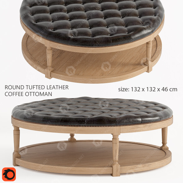 Ottoman Round Tufted Leather Coffee 3D model