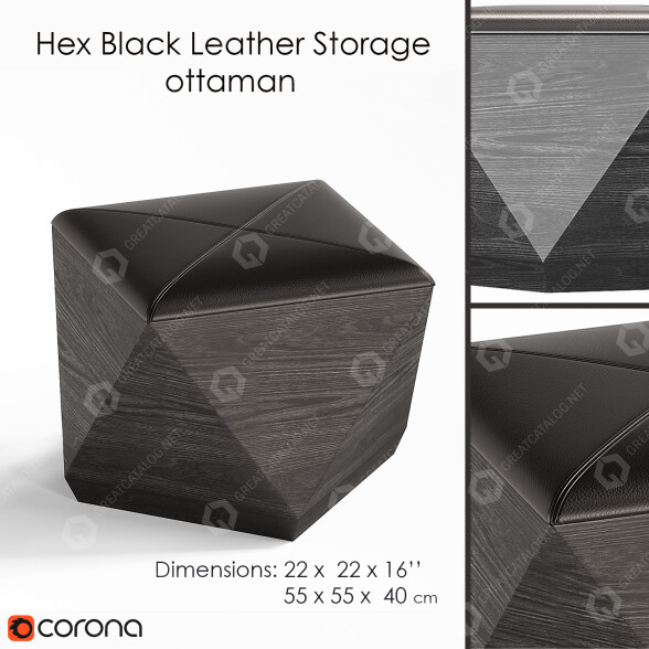Пуф CB2 Hex Black Leather Storage 3D модель